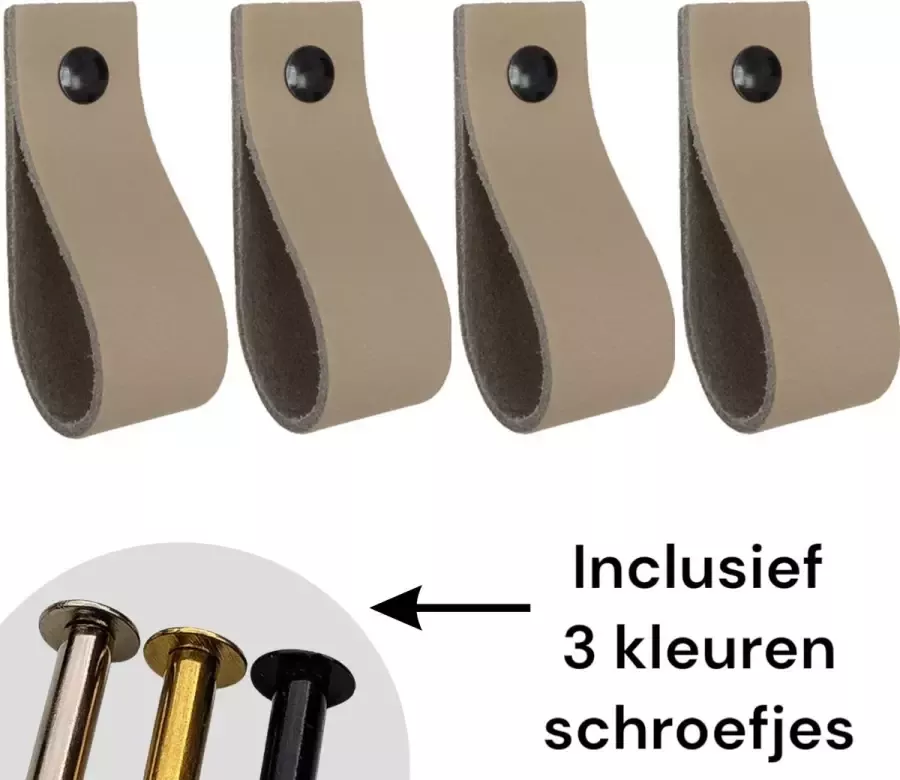 Leather Goodz Leren lusjes Taupe 4 stuks incl. 3 kleuren schroefjes (leren handgrepen leren handgreepjes leren greepjes)