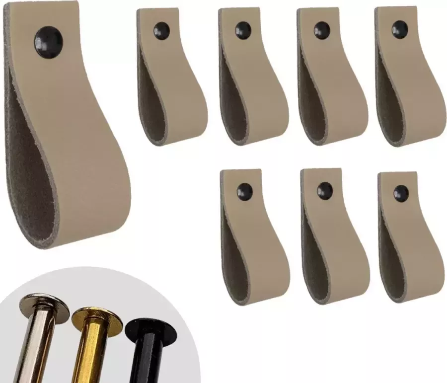 Leather Goodz Leren lusjes Taupe 8 stuks incl. 3 kleuren schroefjes (leren handgrepen leren handgreepjes leren greepjes)