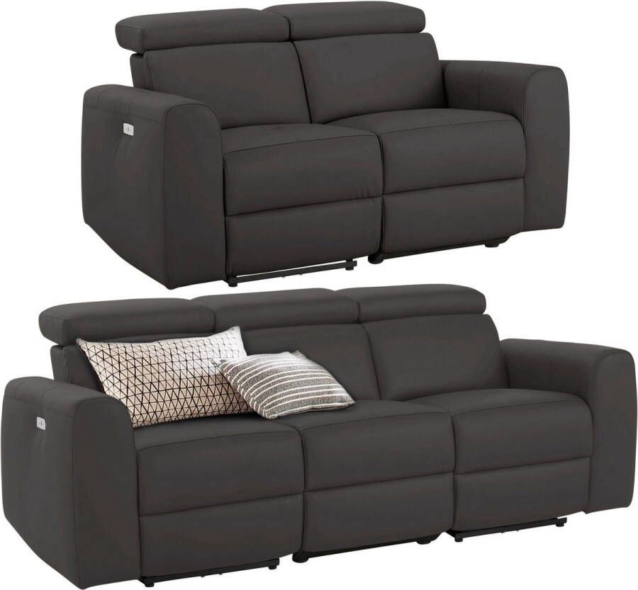 Leather PU Capena Bankstel 2+3 zits met handbediening in bruin PU