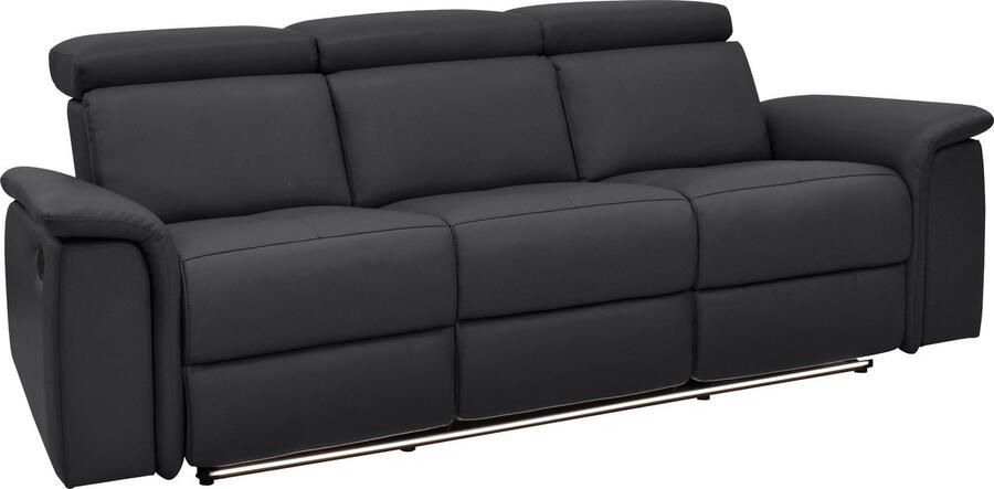 Leather PU Pareli Sofa 3 zits met handbediening in zwart PU leer