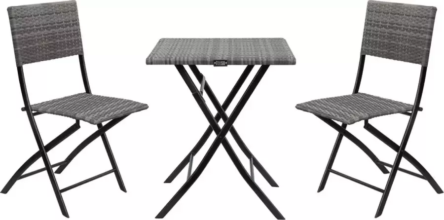 Teesa Andy 3-delige inklapbare tuinmeubel set balkonset bistroset met 2 stoelen en 1 tafel gemaakt van rotan grijs beige