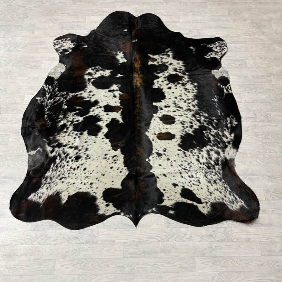 Lederstore Koeienhuid bruin zwart wit tricolor Normandier 220x190cm M L