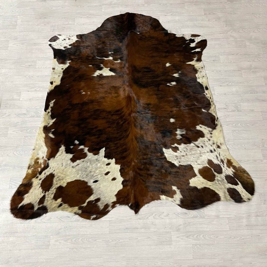 Lederstore Koeienhuid bruin zwart wit tricolor Normandier 235x210cm XL