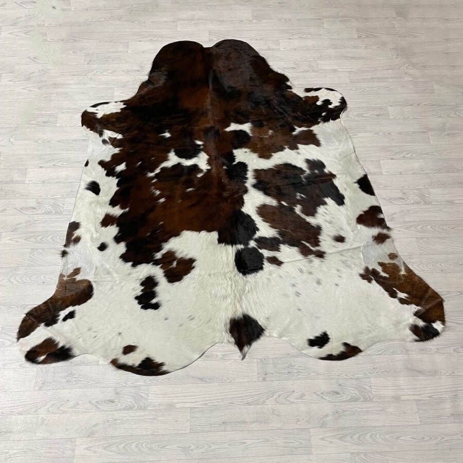 Lederstore Koeienhuid zwart bruin wit tricolor Normandier 215x200cm M L