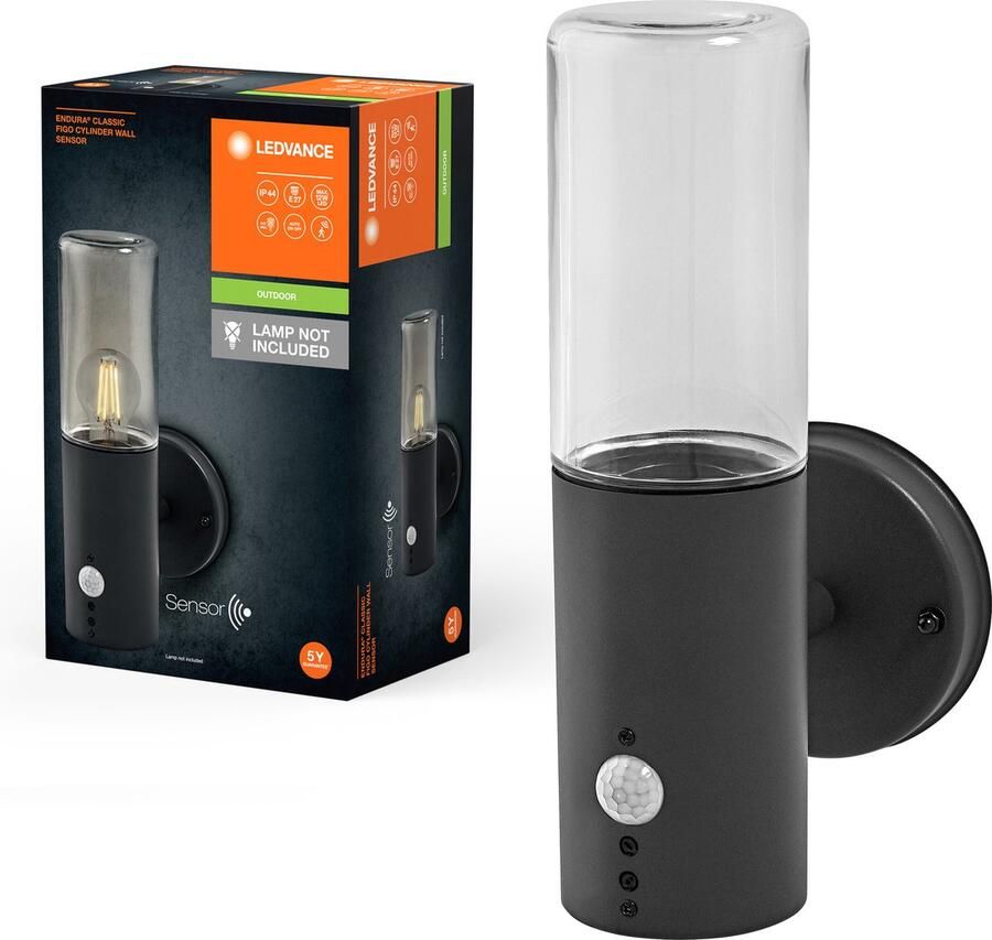 Ledvance ENDURA CLASSIC FIGO CYL W SEN buitenlantaarn wandlamp donkergrijs edelstaal snelle en eenvoudige installatie IP44 bewegingsmelder daglichtsensor flexibel gebruik in buitenruimtes