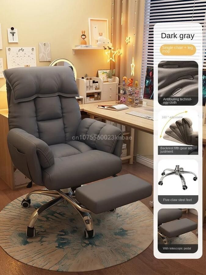 LEEF Ergonomische Bureaustoel Zacht Comfortabel met Voeten Steun 5 standen 90°- 175° Hoogte Verstelbaar Kantoorstoel met 4d Verstelbare Armleuning en Extra Dik Hoofdsteun Fauteuil- Zwart Relaxstoel -Luxe Game Stoel -Office Gaming Chair- Bureaustoel BLACK