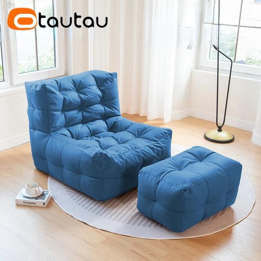 LEEF Lederen Zitzak met voetenbank Fauteuil Sofa Meubelen Ontspannen Zitzak Fauteuil- Volwassenen- Student Kind Binnen & Buiten Zitzak Lounge Duurzaam Gaming Zitzak Stoel FauBean bag Ligstoel Incl. 88L vulling