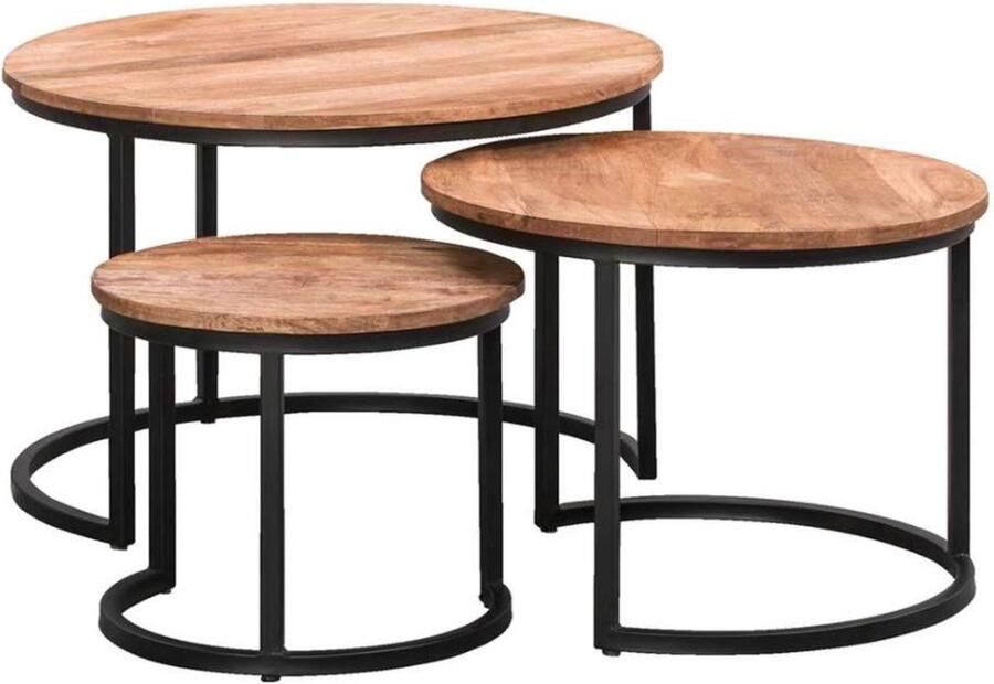 Leen Bakker Mert Bijzettafel Set van 3 35xØ43 cm 42xØ58 cm 48xØ74 cm Zwart