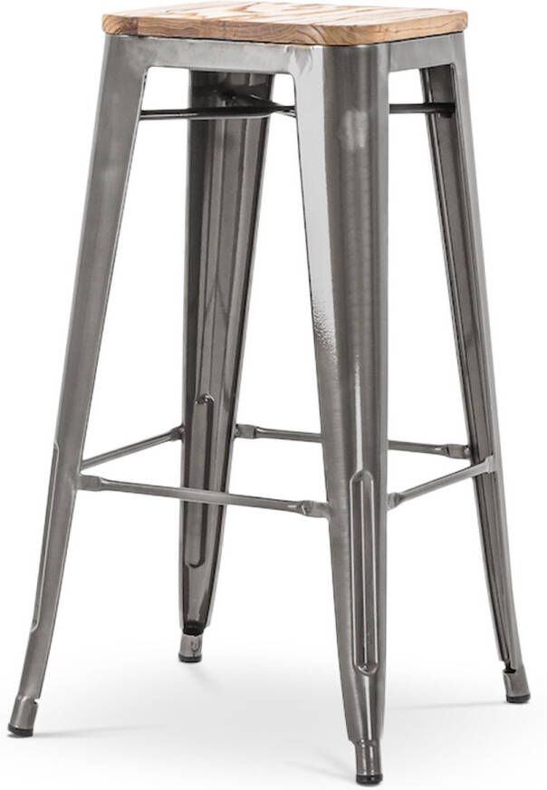 Legend Metalen barkruk industrieel metaal met houten zitting 77 cm