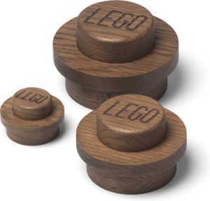 LEGO Iconic Wandknoppen Kapstok Set van 3 Stuks Donker Eiken Hout Wooden Design