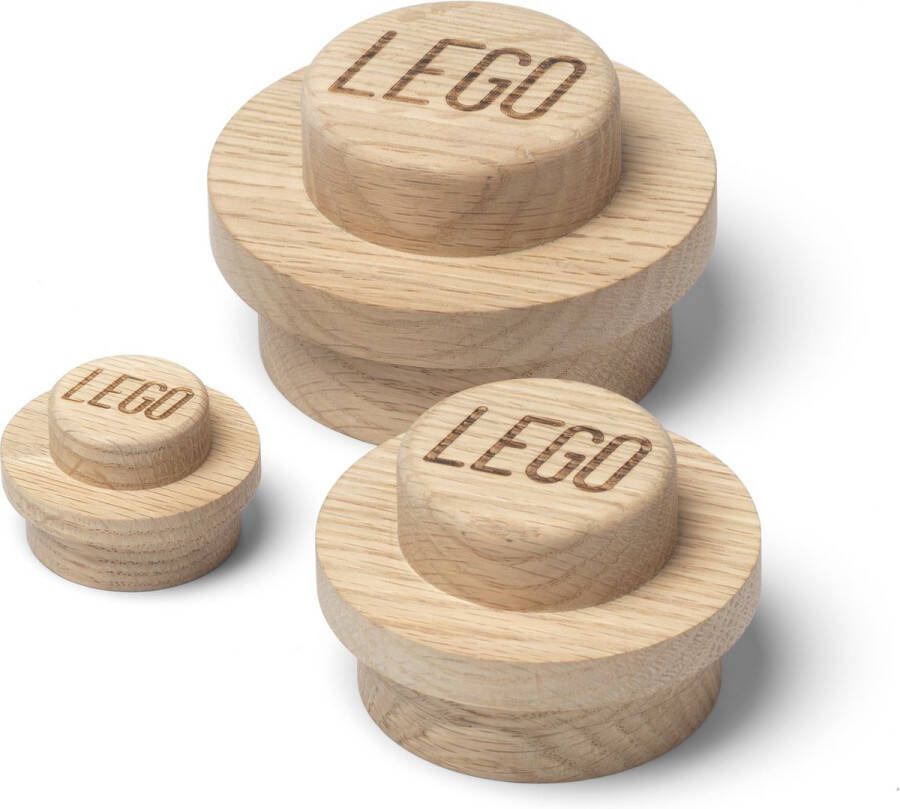 LEGO Iconic Wandknoppen Kapstok Set van 3 Stuks Eiken Hout Wooden Design