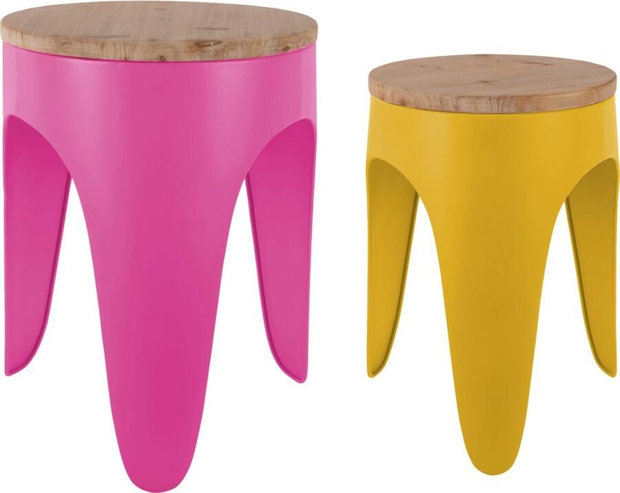 Leitmotiv Kruk Set Double Funky Bright pink & bright yellow
