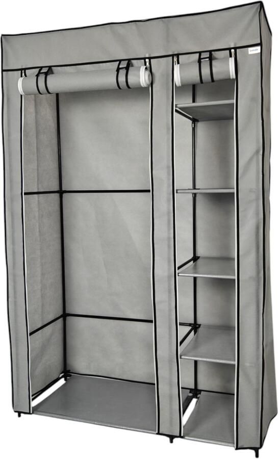 Lendo Online Opvouwbare Kledingkast Garderobekast met ophangrails Opbergkast Campingkast Kampeerkast 108x44x166cm Grijs