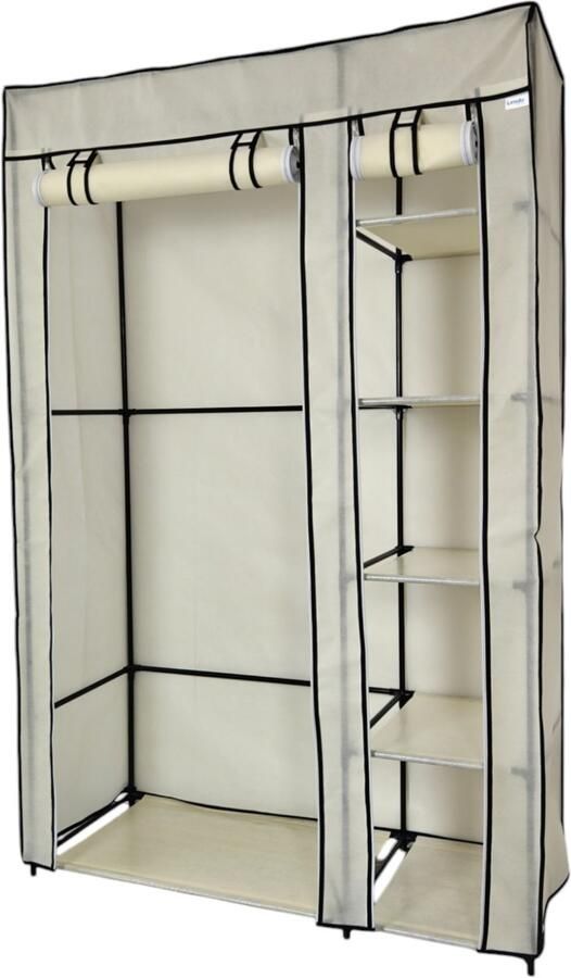 Lendo Online Opvouwbare Kledingkast Garderobekast met ophangrails Opbergkast Campingkast Kampeerkast 108x44x166cm Crème