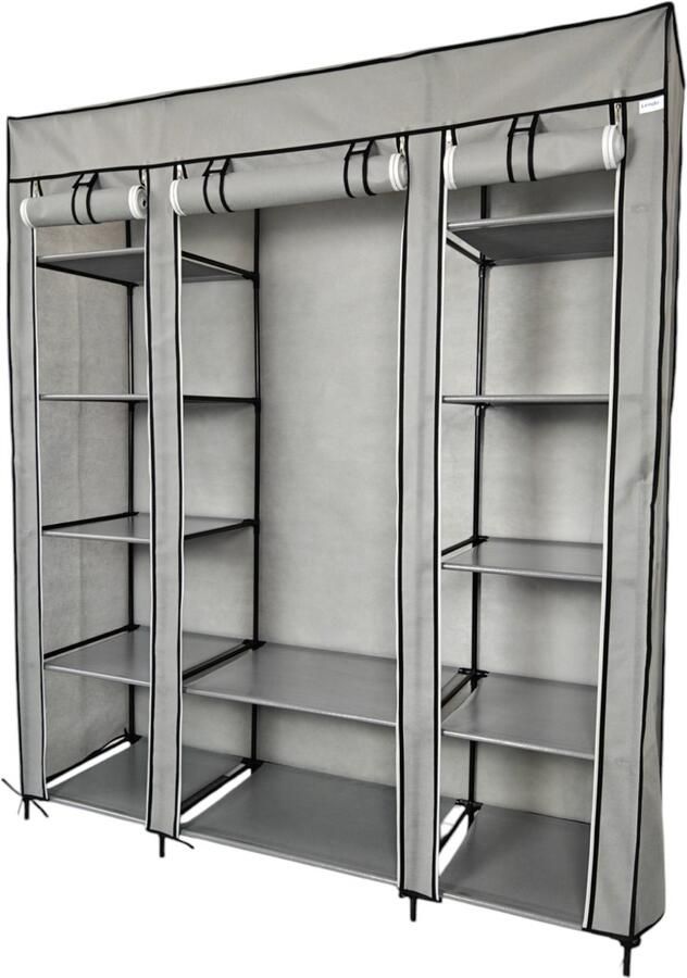 Lendo Online Opvouwbare Kledingkast Garderobekast met ophangrails Opbergkast Campingkast Kampeerkast 145x44x170cm Grijs