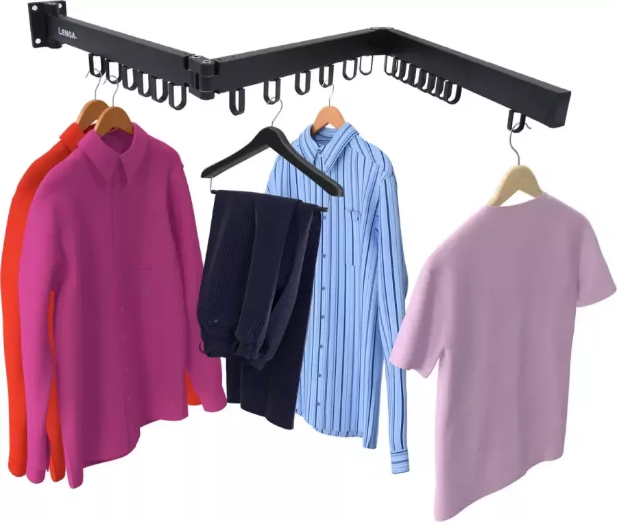Lenga Kledingrek zwart uitschuifbaar 18 haken Kledinghanger Droogrek Garderoberek Inklapbaar