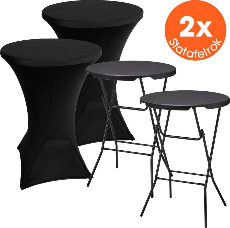 Lenx 2x Zwarte Statafel Set van 2 ø70x110 cm Inclusief 2x Zwarte Statafelrok en 2x Wijnopener Statafels Inklapbaar Cocktailtafel Hoge Staan Tafel Staantafel Partytafel Zwart - Foto 2