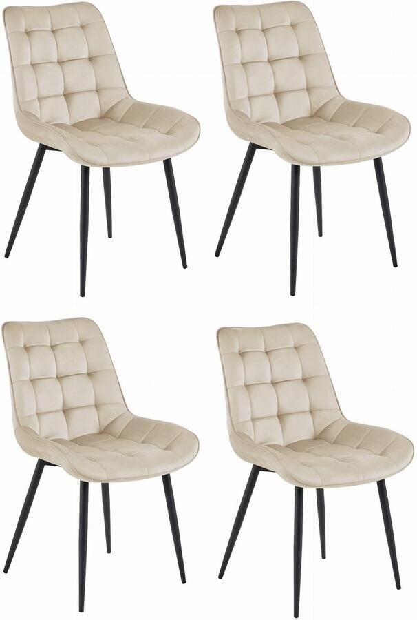 LEOBERT BERA stoel beige fluweel zwarte poten x 4