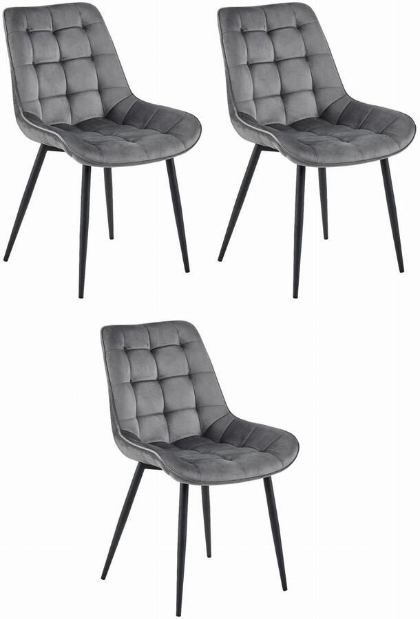 LEOBERT BERA stoel donkergrijs fluweel zwarte poten x 3