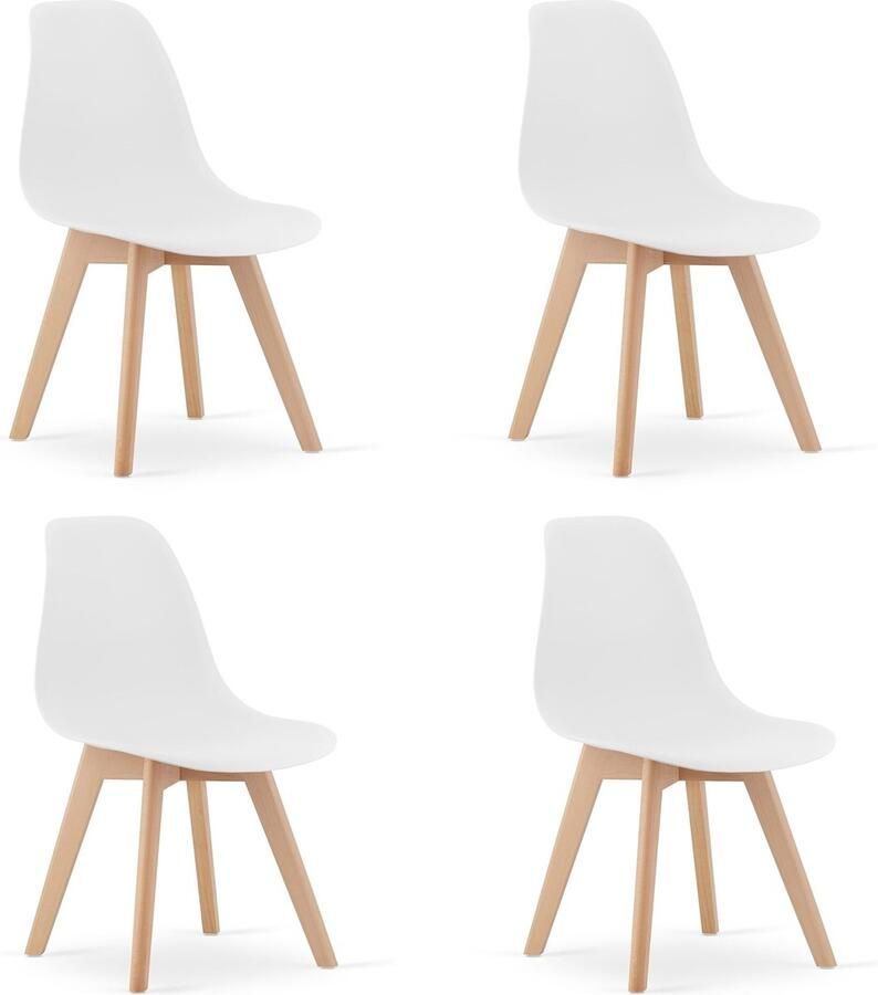 LEOBERT KITO Eetkamerstoelen Set van 4 Wit Scandinavisch Design met Houten Onderstel