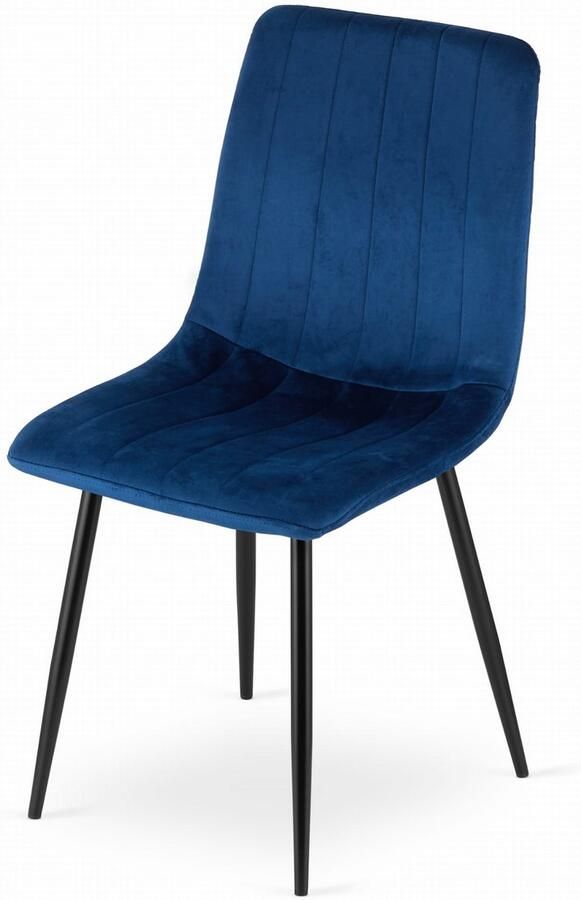Oskar Eetkamerstoel LAVA Donkerblauw Zwarte Metalen Poten Velvet Bekleding Industriële Stijl Max. 110 kg Ergonomisch Design Comfortabele Zitting - Foto 2