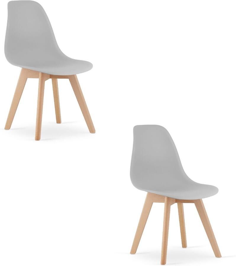 LEOBERT Set van 2 Eetkamerstoelen KITO – Grijs – Beuken Poten – Kuipstoel met Kunststof Zitting – Tijdloos Design Functioneel en Duurzaam Geschikt voor Woonkamer Eetkamer en Kantoor