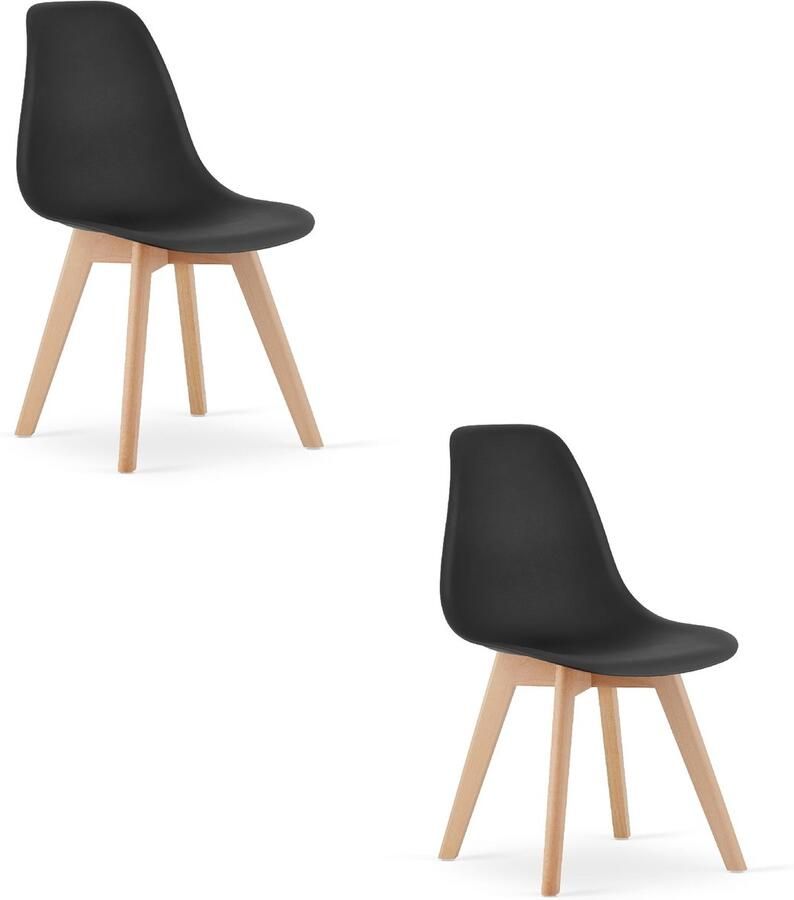 LEOBERT Set van 2 Eetkamerstoelen KITO – Zwart – Beuken Poten – Kuipstoel met Kunststof Zitting – Tijdloos Design Functioneel en Duurzaam Geschikt voor Woonkamer Eetkamer en Kantoor
