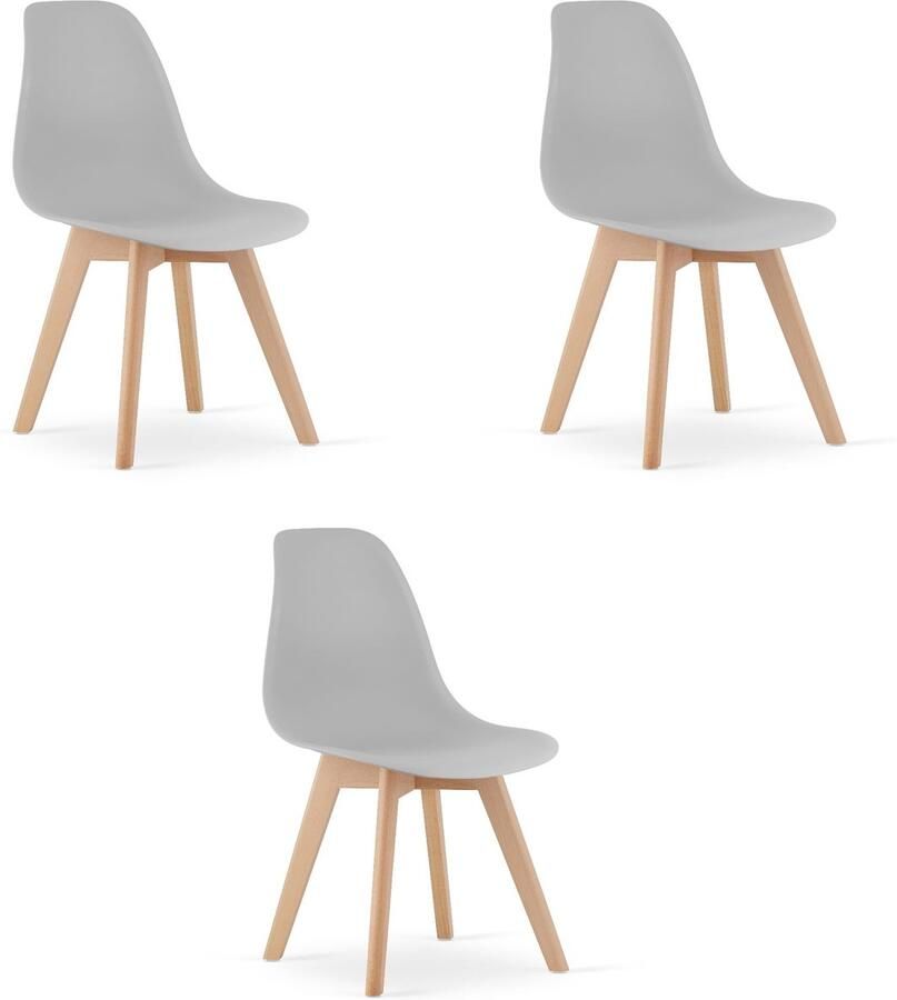 LEOBERT Set van 3 Eetkamerstoelen KITO – Grijs – Beuken Poten – Kuipstoel met Kunststof Zitting – Tijdloos Design Functioneel en Duurzaam Geschikt voor Woonkamer Eetkamer en Kantoor