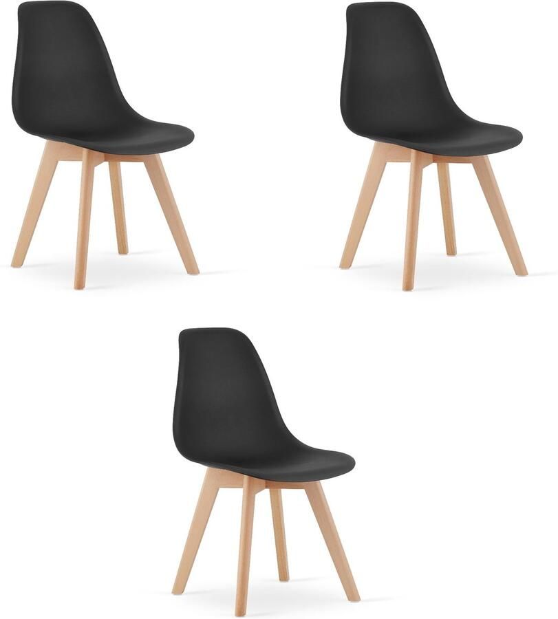LEOBERT Set van 3 Eetkamerstoelen KITO – Zwart – Beuken Poten – Kuipstoel met Kunststof Zitting – Tijdloos Design Functioneel en Duurzaam Geschikt voor Woonkamer Eetkamer en Kantoor