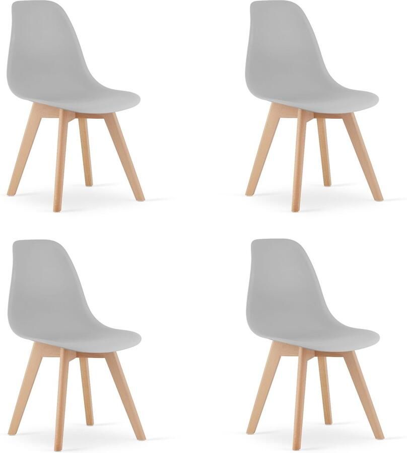 LEOBERT Set van 4 Eetkamerstoelen KITO – Grijs – Beuken Poten – Kuipstoel met Kunststof Zitting – Tijdloos Design Functioneel en Duurzaam Geschikt voor Woonkamer Eetkamer en Kantoor
