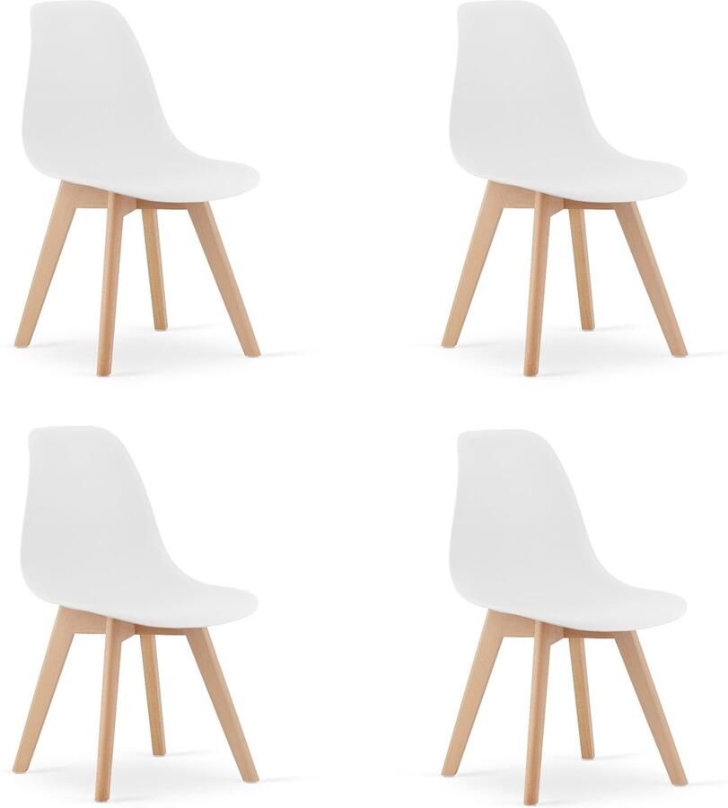 LEOBERT Set van 4 Eetkamerstoelen KITO – Wit – Beuken Poten – Kuipstoel met Kunststof Zitting – Tijdloos Design Functioneel en Duurzaam Geschikt voor Woonkamer Eetkamer en Kantoor