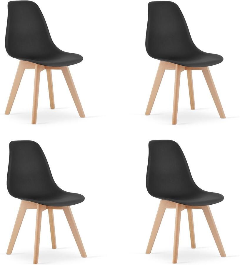 LEOBERT Set van 4 Eetkamerstoelen KITO – Zwart – Beuken Poten – Kuipstoel met Kunststof Zitting – Tijdloos Design Functioneel en Duurzaam Geschikt voor Woonkamer Eetkamer en Kantoor