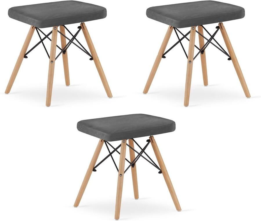 LEOBERT WERK kruk grijs fluweel natuurlijke poten x 3