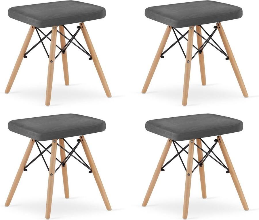 LEOBERT WERK kruk grijs fluweel natuurlijke poten x 4