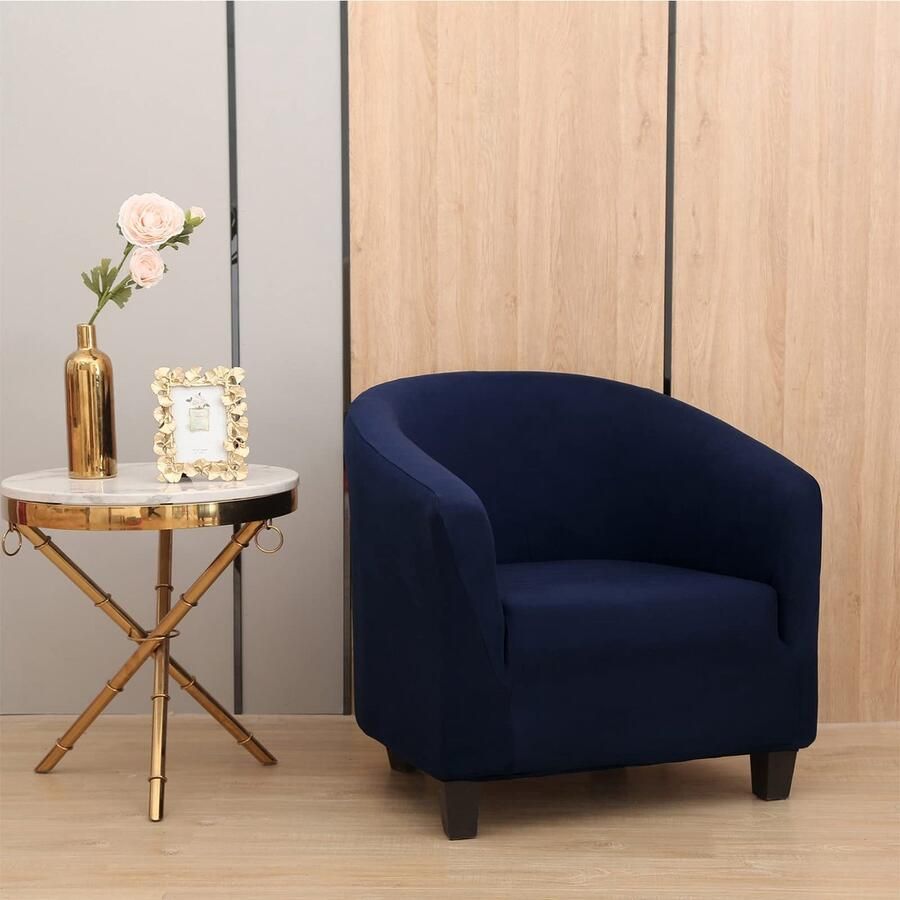 LEONEBEBE Clubstoel hoes stretch kuipstoelhoes met elastische onderkant Universele stoffen fauteuil hoes 1-delige bankhoes voor bar woonkamer (marineblauw)