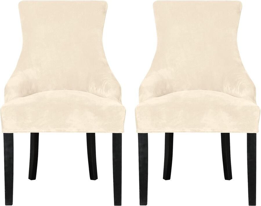 Leorate eetkamerstoelhoezen stretch fluwelen fauteuil hoezen met vleugelrug voor keuken banket woondecoratie crème 2 stuks