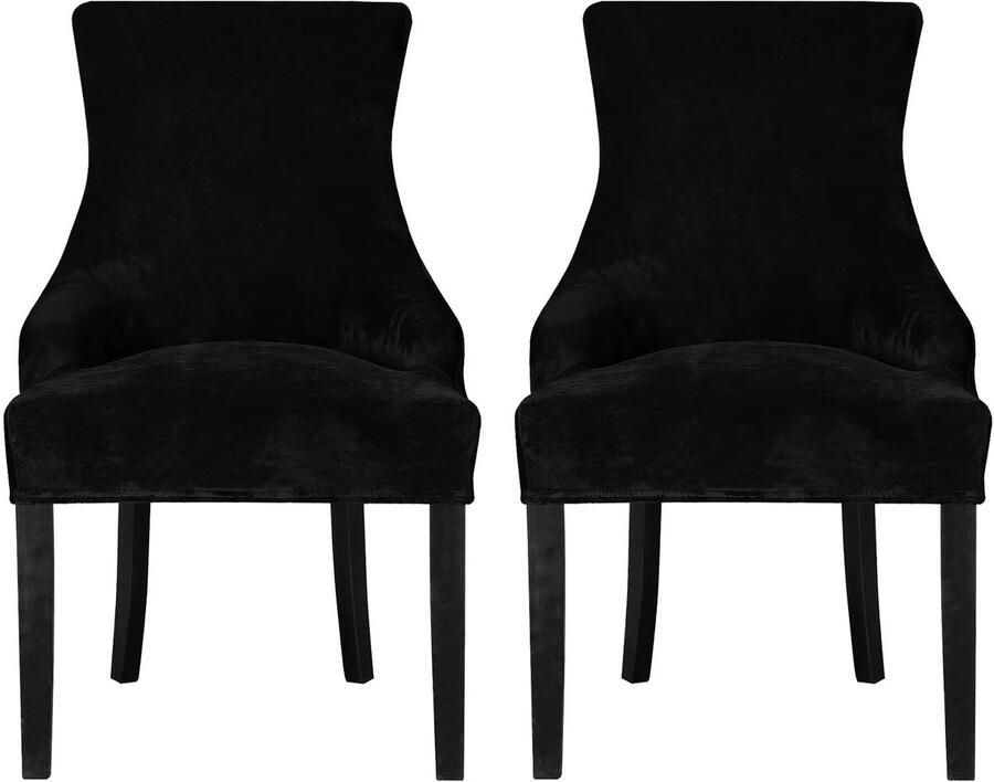 Leorate eetkamerstoelhoezen stretch fluwelen fauteuil hoezen met vleugelrug voor keuken banket woondecoratie zwart 2 stuks