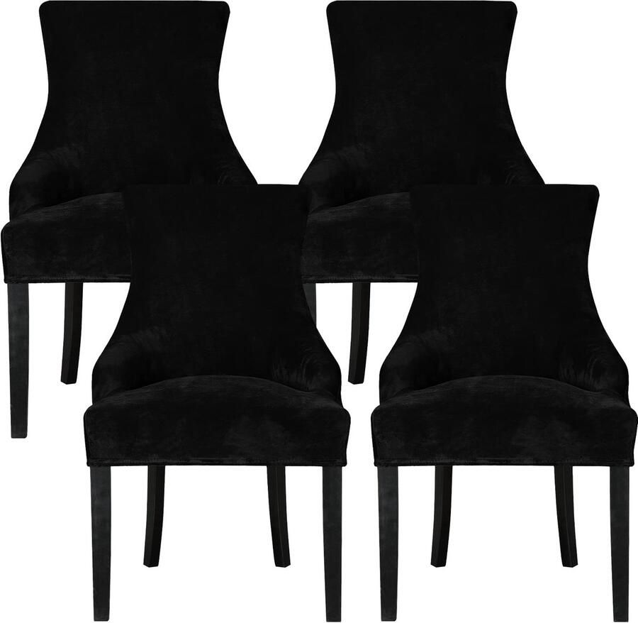 Leorate eetkamerstoelhoezen stretch fluwelen fauteuil hoezen met vleugelrug voor keuken banket woondecoratie zwart 4 stuks