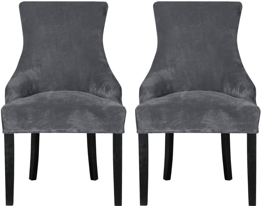 Leorate eetkamerstoelhoezen stretch fluwelen fauteuil hoezen met vleugelrug voor keuken banket woondecoratie grijs 2 stuks