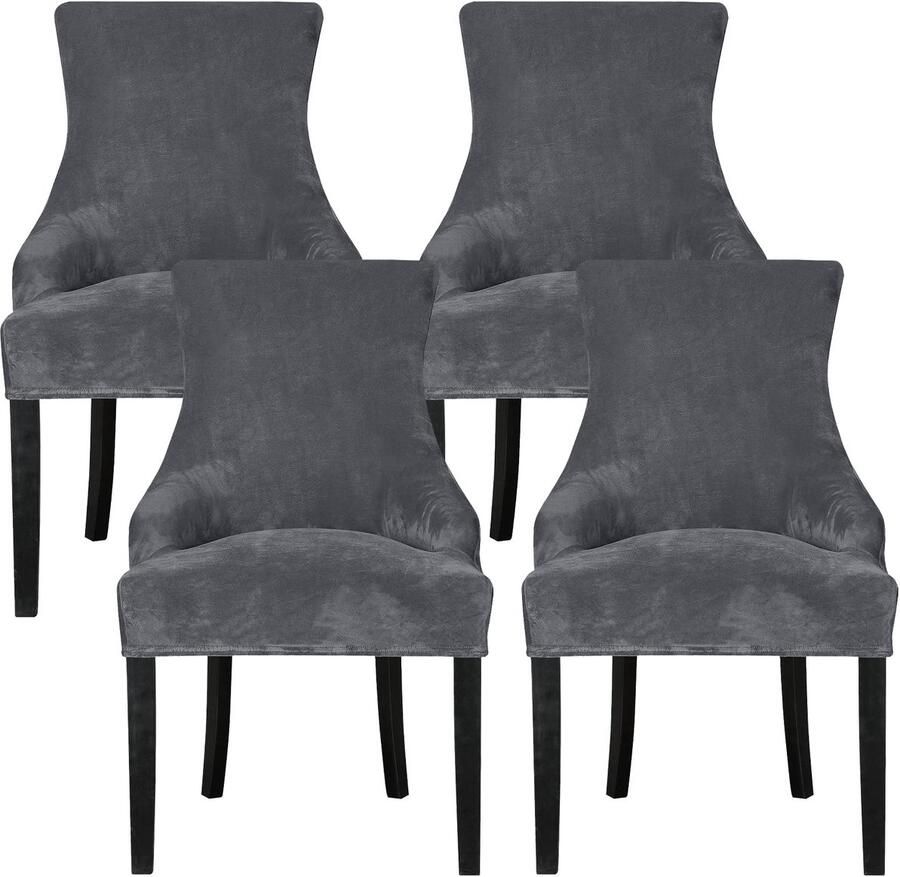 Leorate eetkamerstoelhoezen stretch fluwelen fauteuil hoezen met vleugelrug voor keukenbanket woondecoratie grijs 4-pack