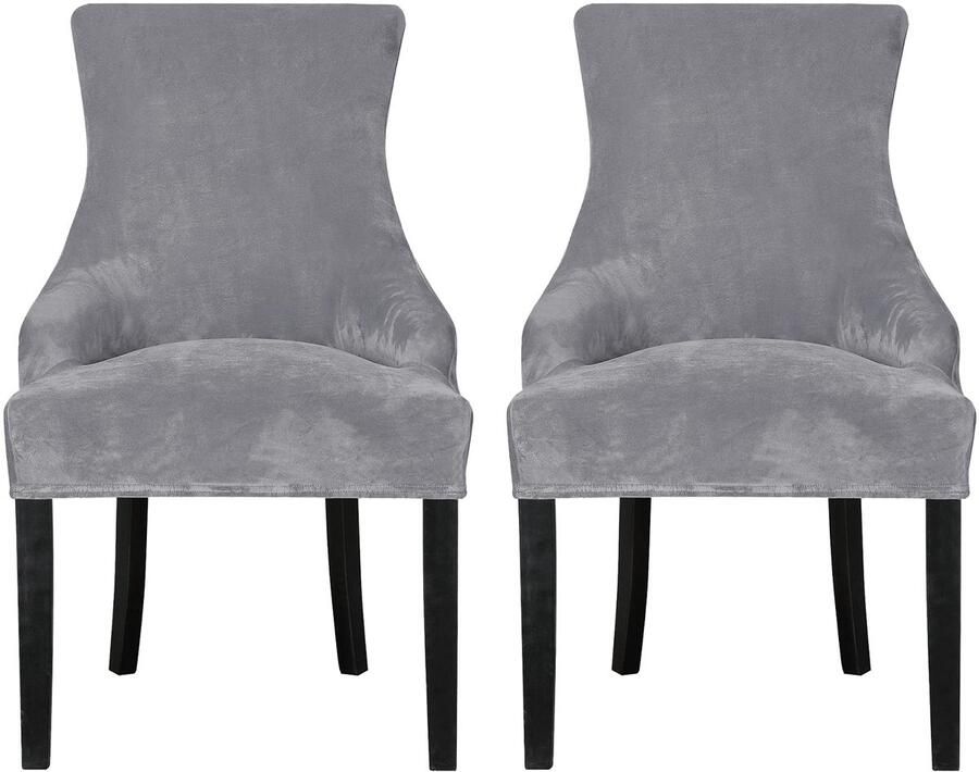 Leorate Eetkamerstoelhoezen Stretch Velvet Wing Back Fauteuil Hoezen voor Keuken Banket Home Decor (2-pack Lichtgrijs)