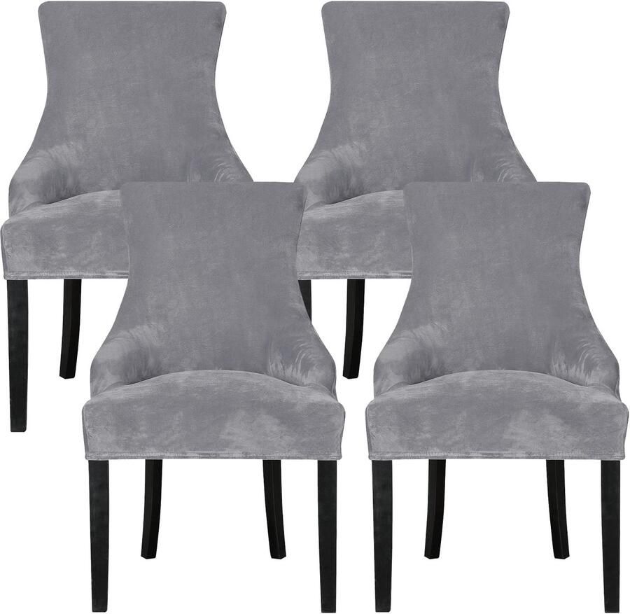 Leorate Eetkamerstoelhoezen Stretch Velvet Wing Back Fauteuil Hoezen voor Keuken Banket Home Decor (4-pack Lichtgrijs)