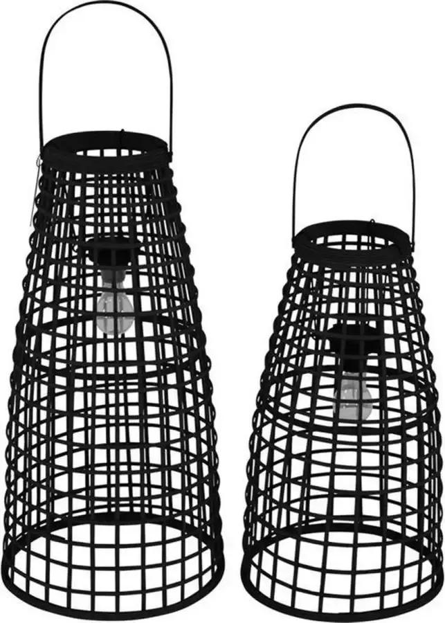 Lesliliving Lesli Living windlichten Anzu 2stuks zwart + LED lamp