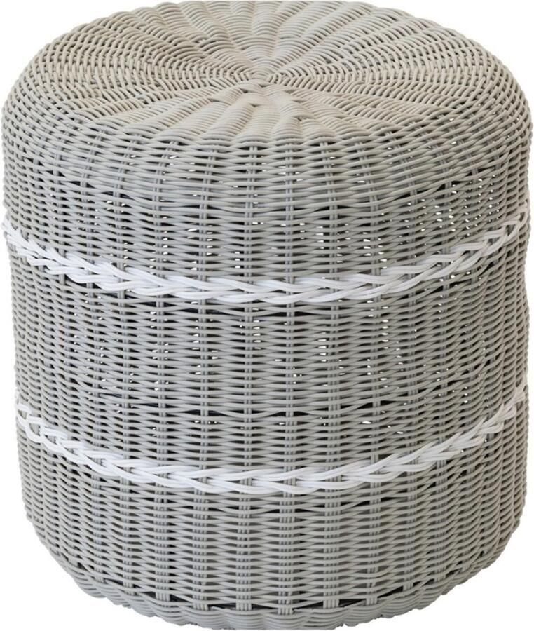 Lesliliving Outdoor Living Poef Saigon wicker grijs ø41x40cm