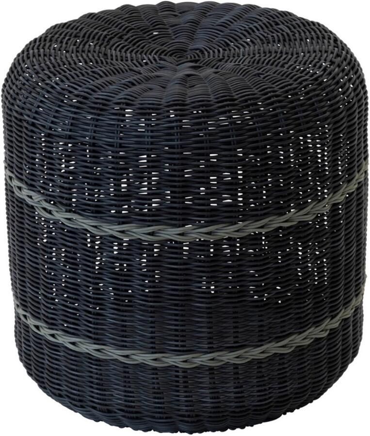 Lesliliving Outdoor Living Poef Saigon wicker zwart ø41x40cm