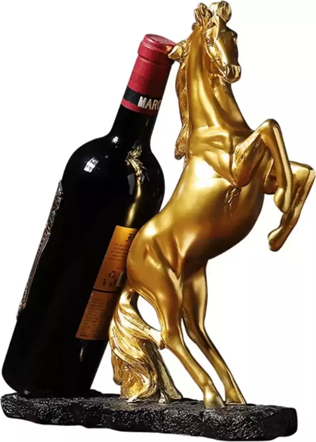 Levabe Paarden Wijnrek Goud Wijnfles Houder Decoratie Gouden Paard Wijn 34CM