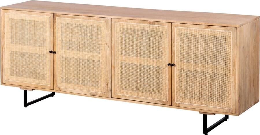 Lewis & Loft Dressoir Lucas – Met 4 deuren – FSC -gecertificeerd mangohout – Rotan – Naturel