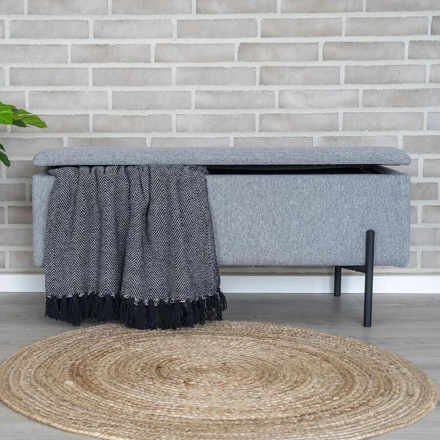 Lewis & Loft Grijze bankje Loua Halbankje voor in de hal Met opberger Lichtgrijs - Foto 2