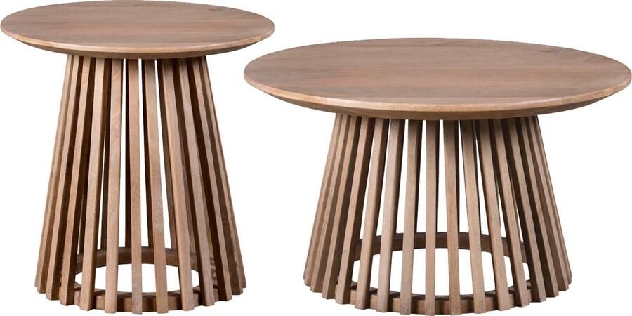 Lewis & Loft Salontafel Levi Mangohout Rond Naturel Klein en groot Set van 2