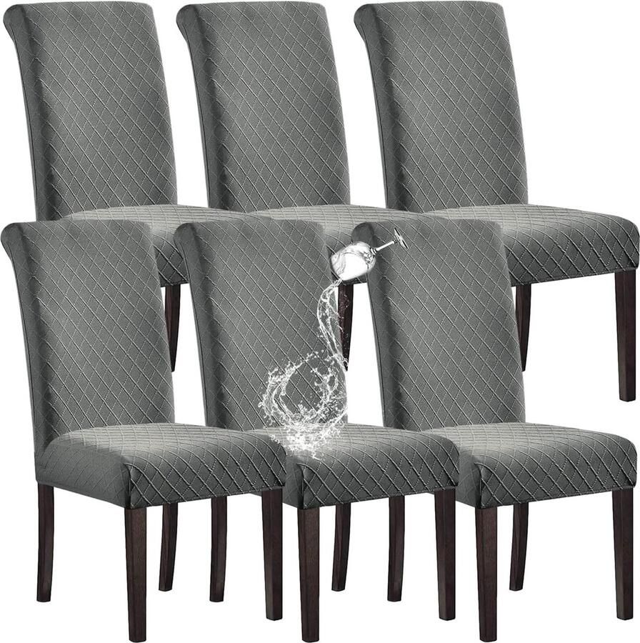 Lexium 100% waterdichte hoes voor eetkamerstoelen stretch jacquard parsons stoelhoes afneembaar wasbaar stoelbeschermer (lichtgrijs set van 6)